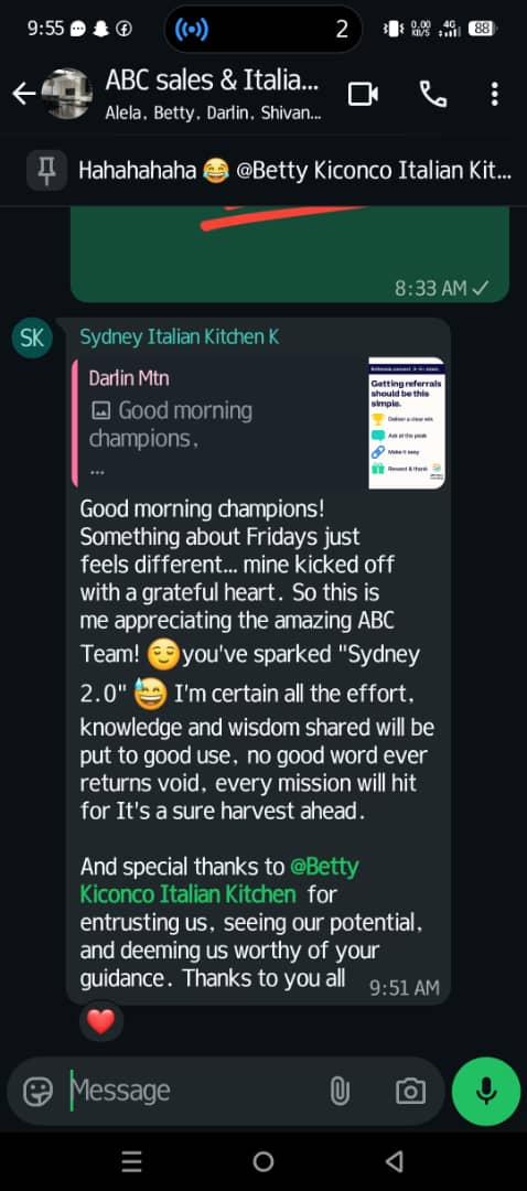 WhatsApp message from client